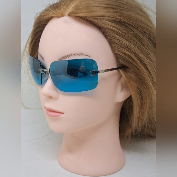 Chanel Women's Sunglasses Vintage 90s Blue Rectangular Italy 4017 62-17-140 - Picture 2 of 16